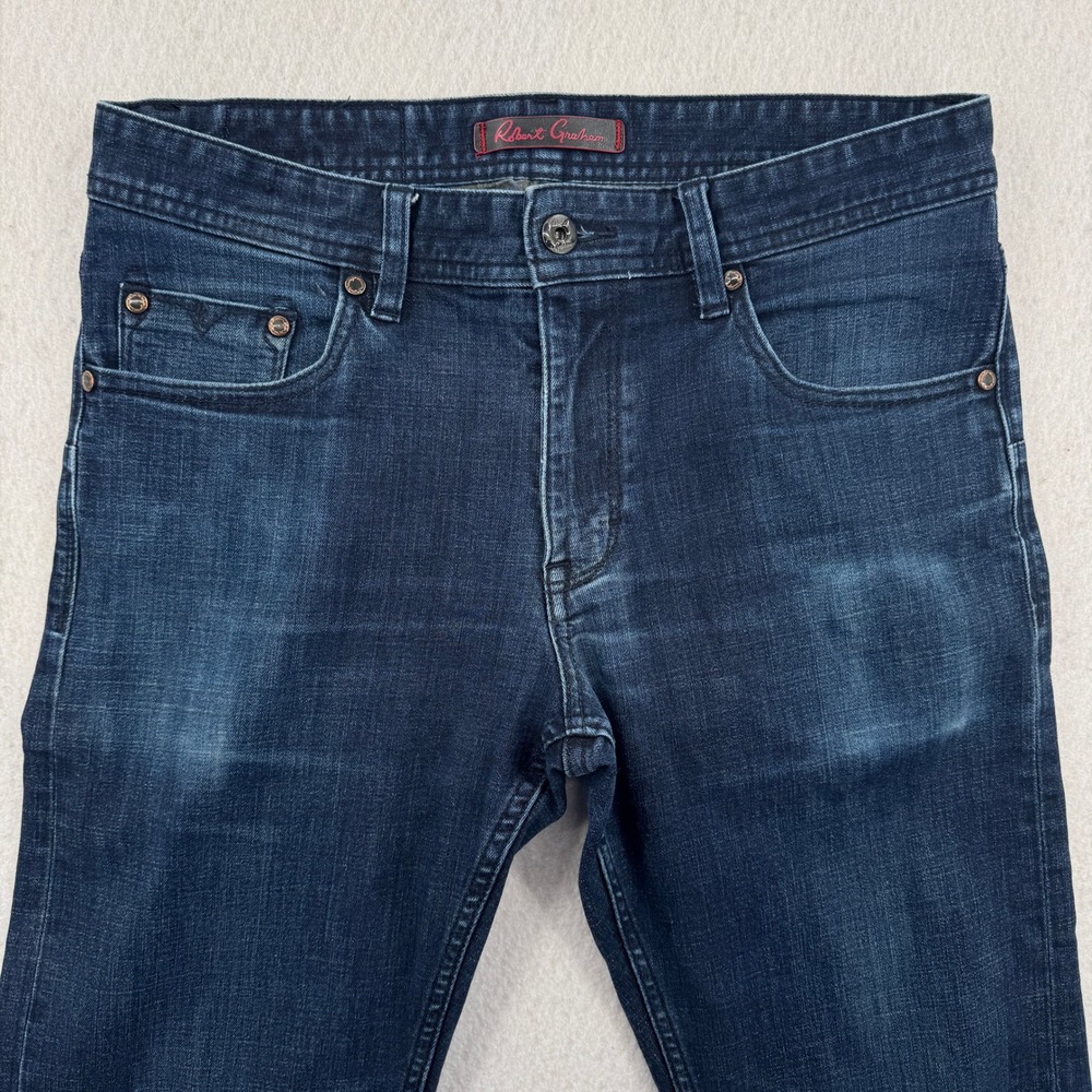 Robert Graham Dark Wash Straight Leg Jeans Size 30 (32x30) Blue Stretch Denim